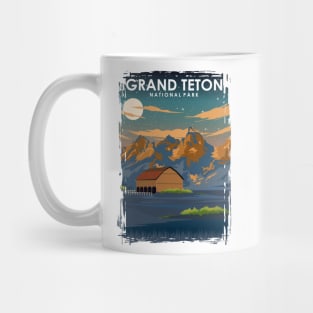 Grand Teton National Park at Night Vintage Minimal Retro Travel Poster Mug